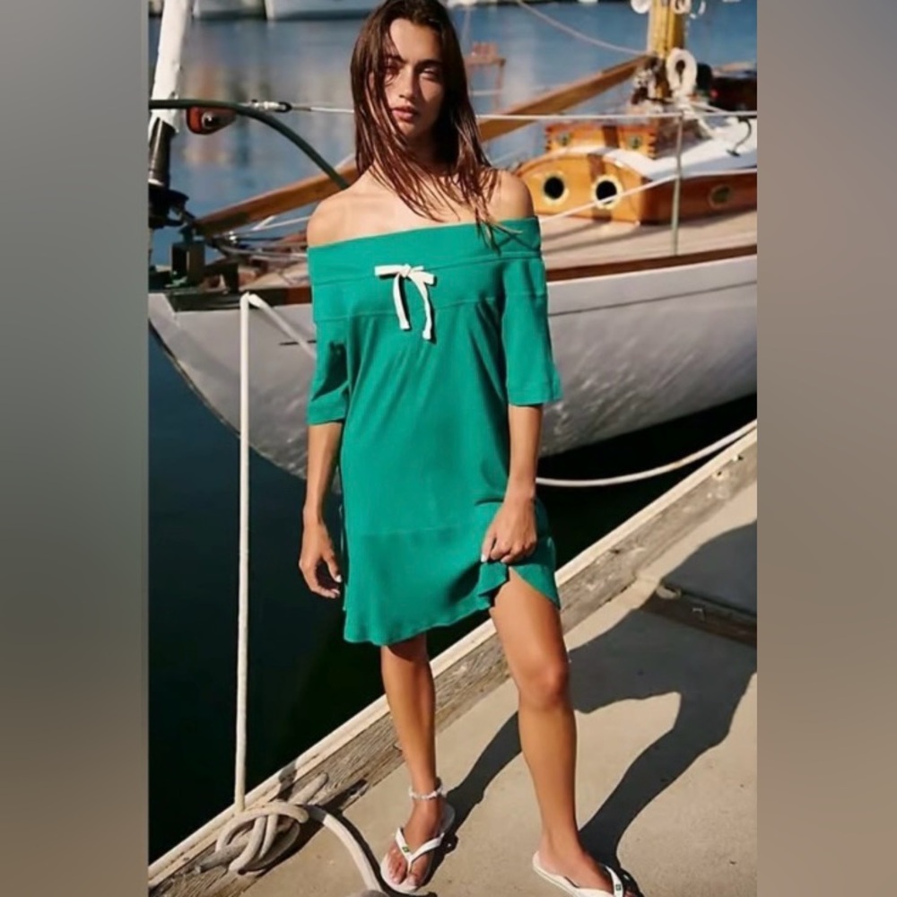 Free People/ FP Beach Gemma Mini Dress Green Off-Shoulder Dress Size XS